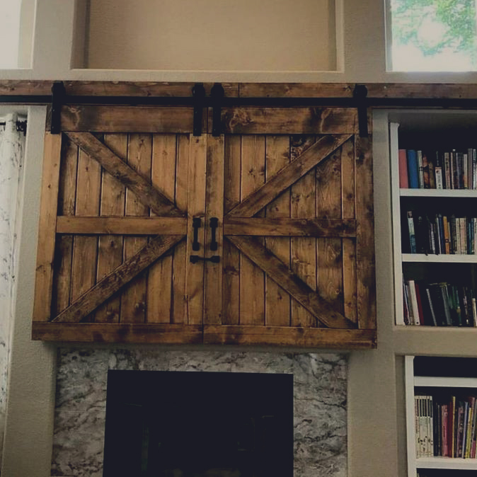 rustic barn door media center cover