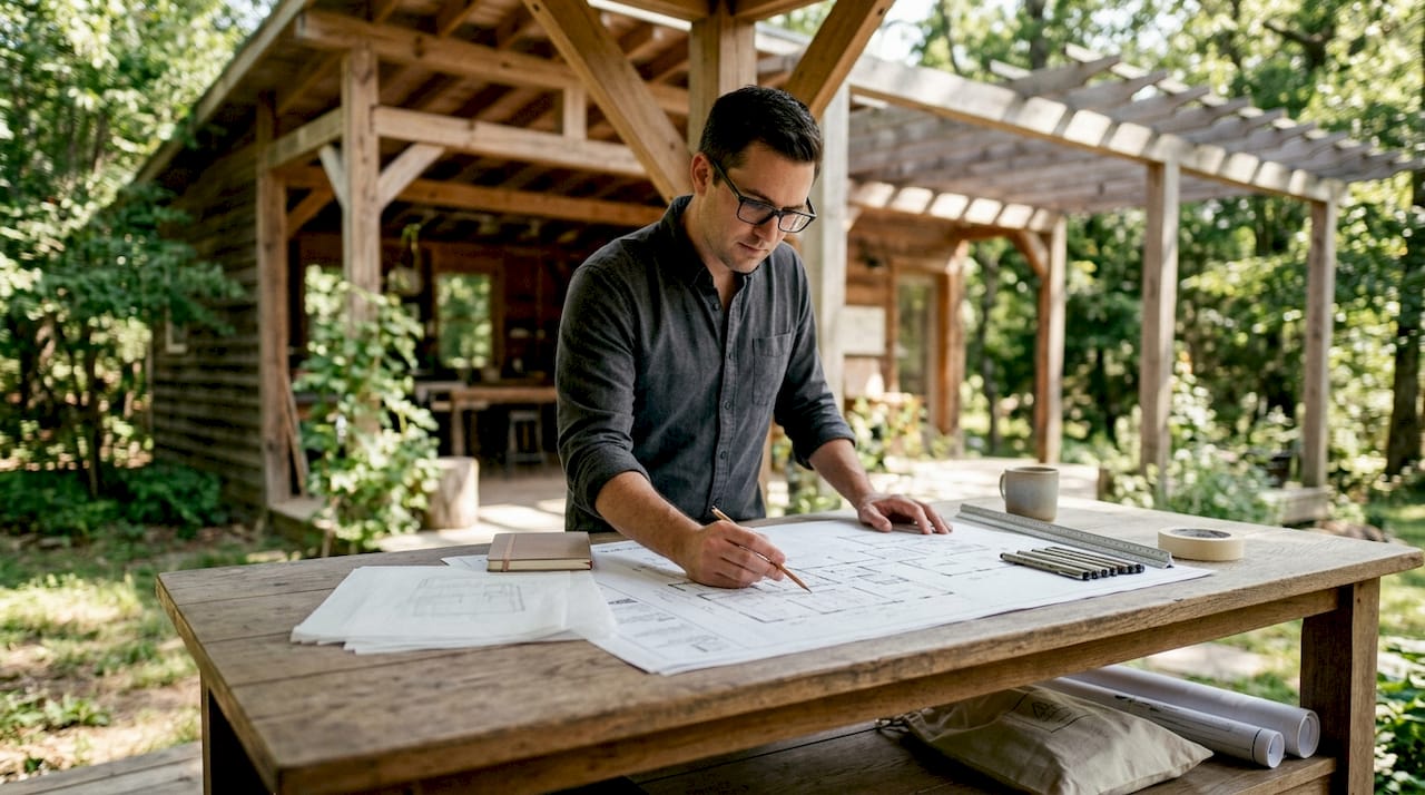 Architect working on detailed renovation master plan