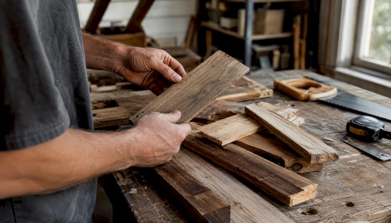 Carpenter selecting wood samples