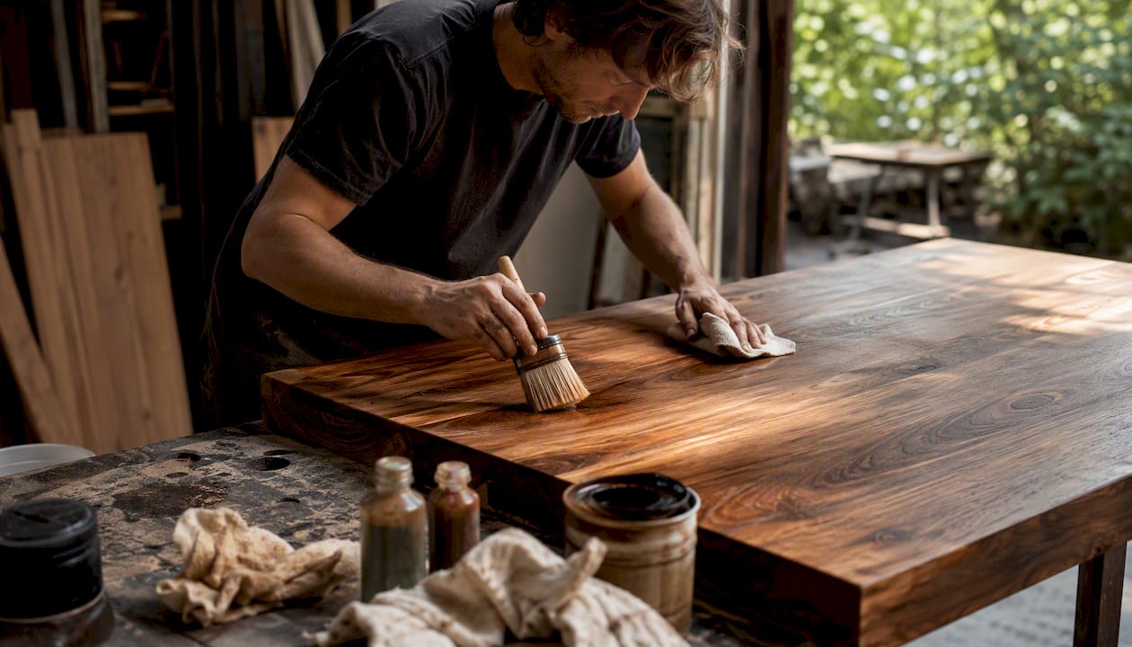 Applying wood stain by hand