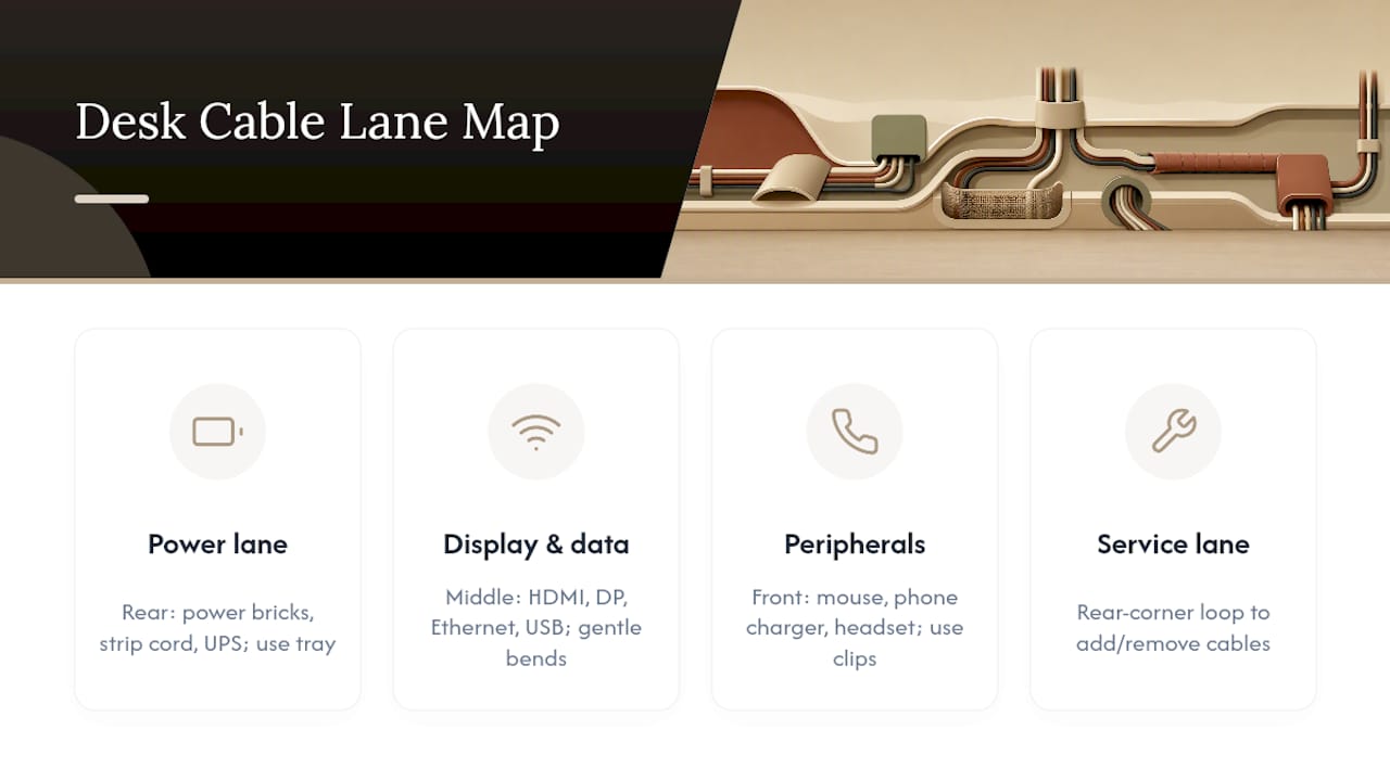 Diagram of home office cable lanes and routing