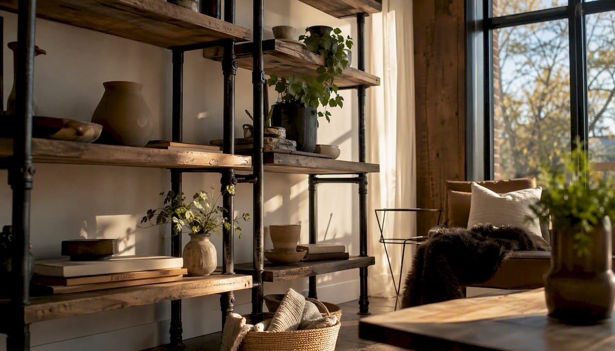 Industrial chic pipe-built retail shelves