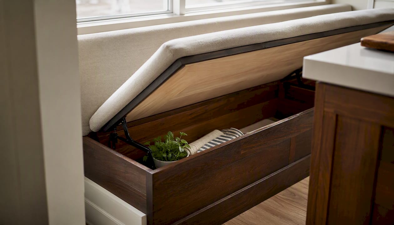 Lift-top storage under kitchen bench seat