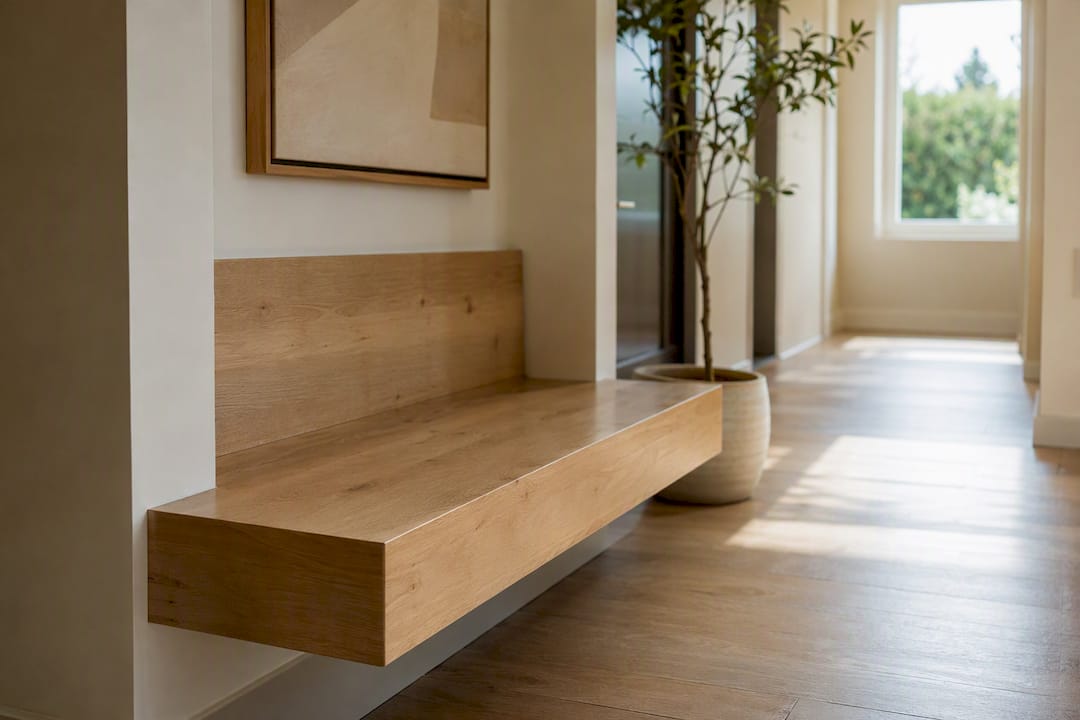 Close-up bench seat with tape measure