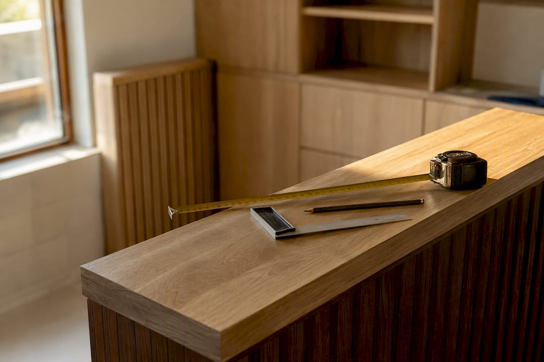 Measuring tools on small reception desk surface