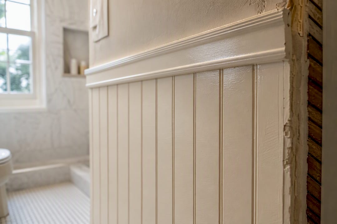 Classic white beadboard panel close-up
