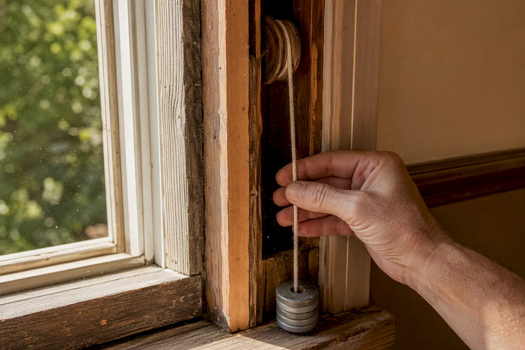Weighted messenger line feeding through window pulley
