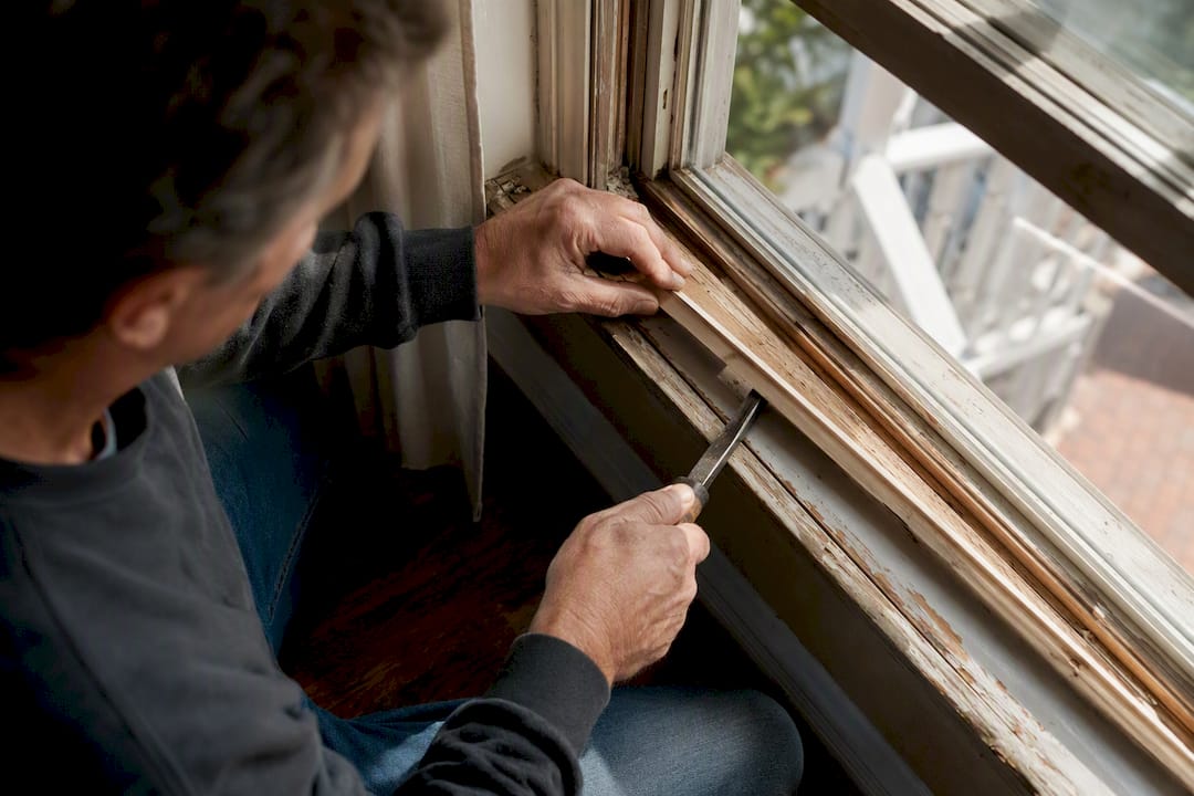 Hands removing window stop bead