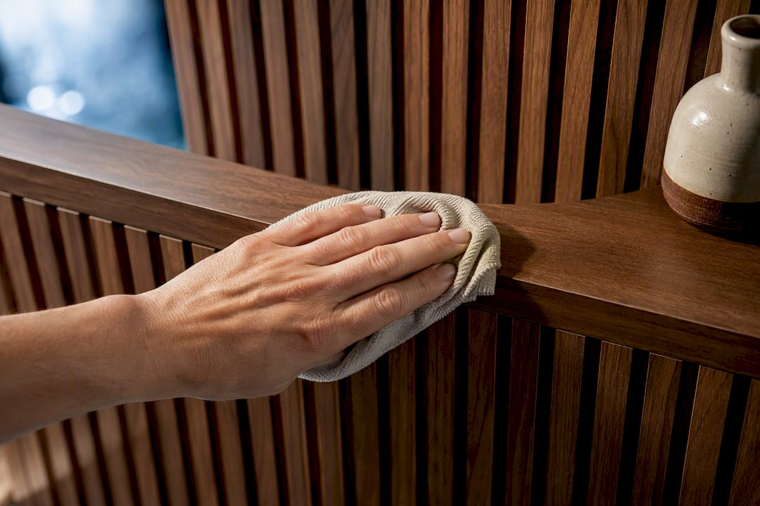 Hand dusting finished wood office slats