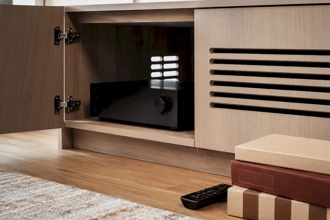 Vented cabinet detail for media equipment