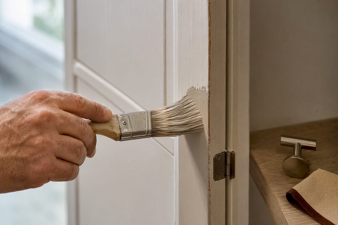 Hand repainting an older built-in cabinet