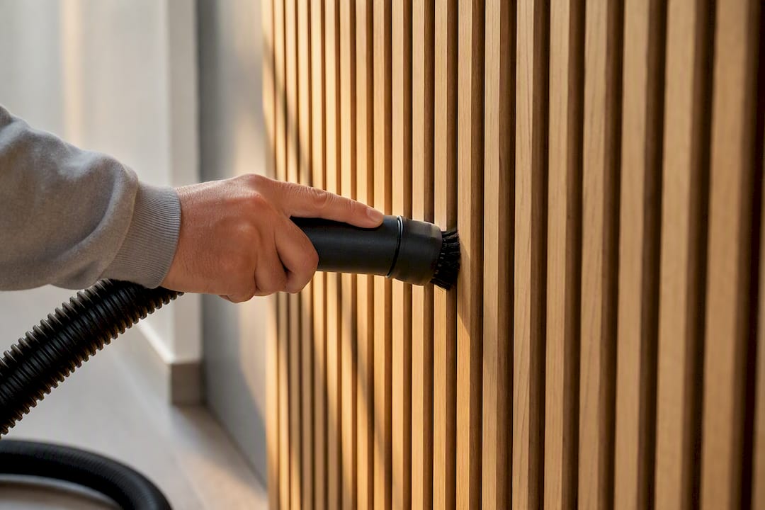Vacuum brush cleaning wood slat grooves