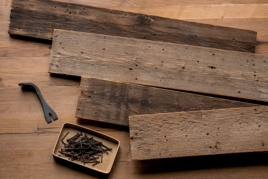 Reclaimed wood boards showing weathered grain