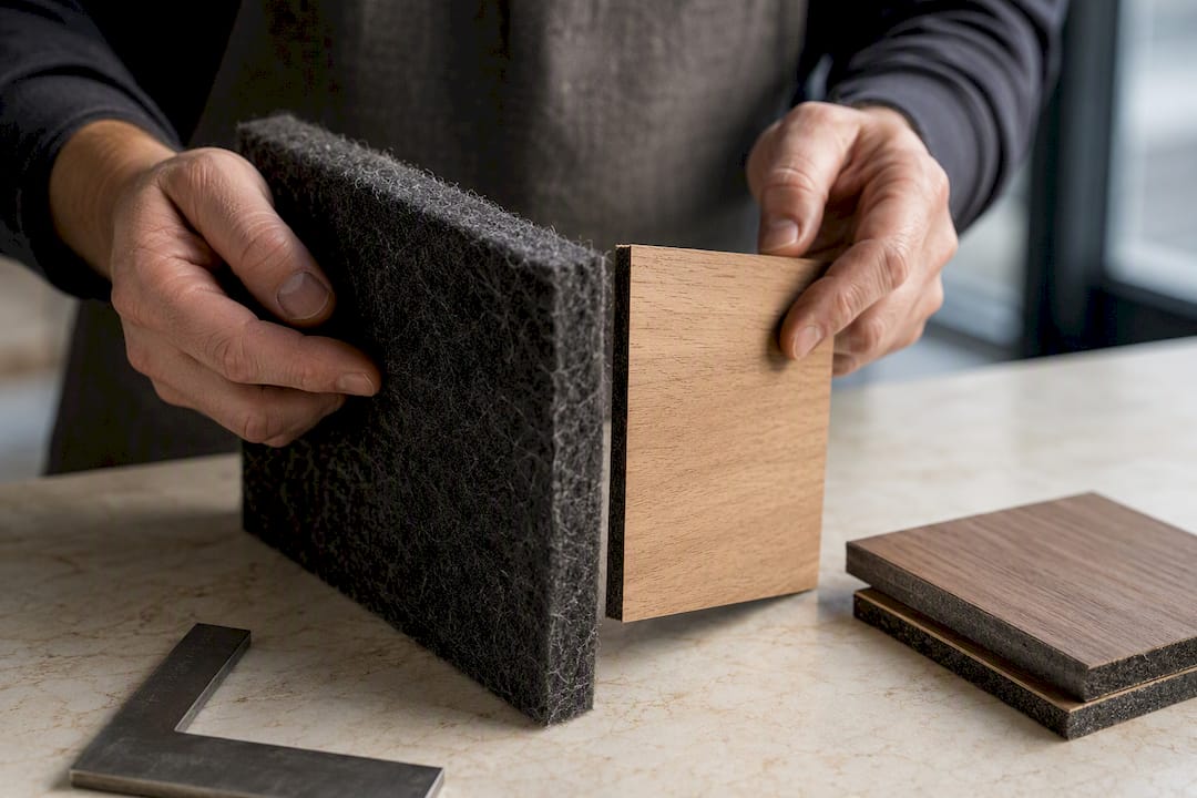 PET felt and wood veneer acoustic materials