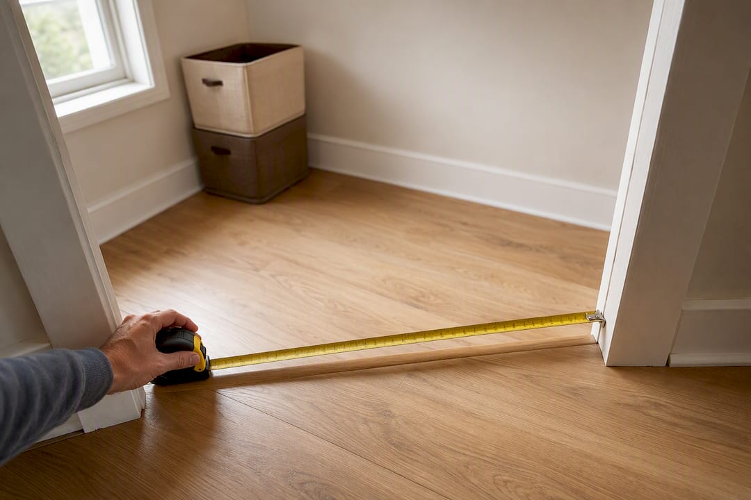 Tape measure checking empty bedroom dimensions