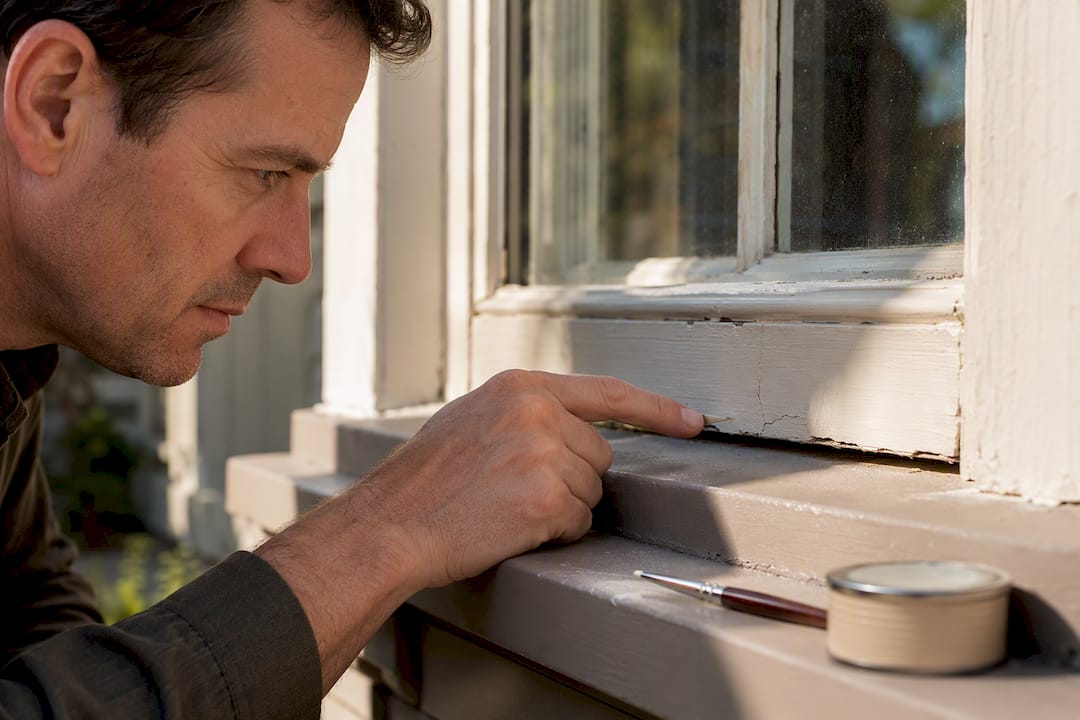 Inspecting paint on an original wood sash