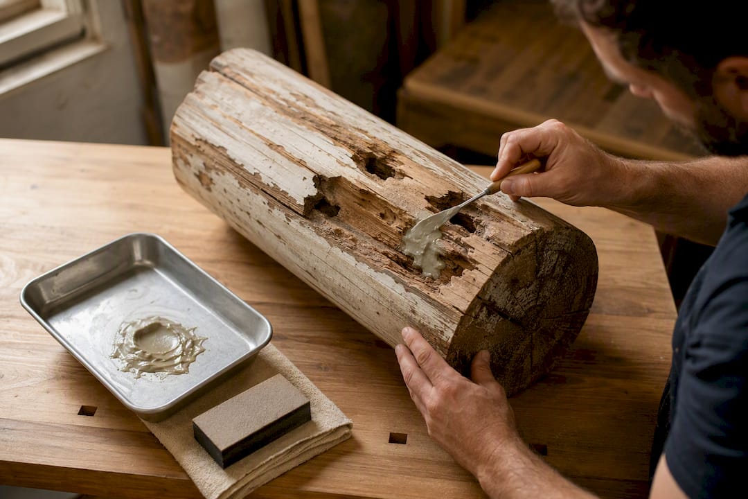Applying epoxy to historic wood post