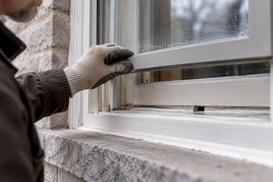Specialist checking condensation near storm panel
