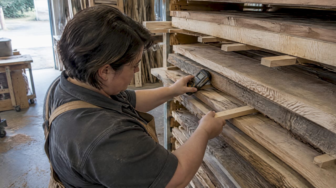 Woodworker spacing boards for shop acclimation