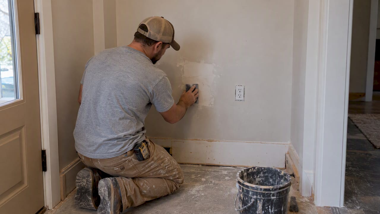 Mudroom wall patch and outlet before installation