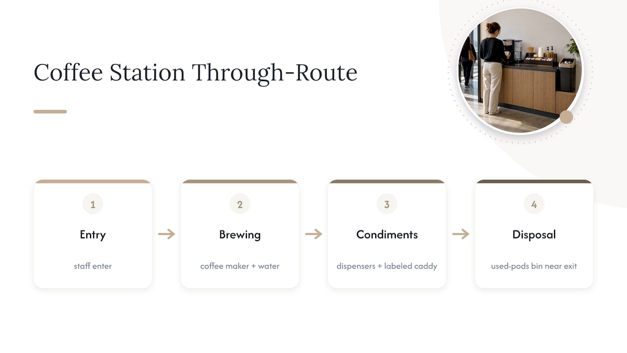Three-zone coffee station flow diagram