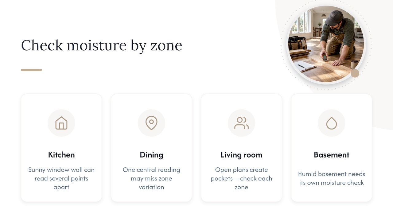Open floor plan moisture reading zones